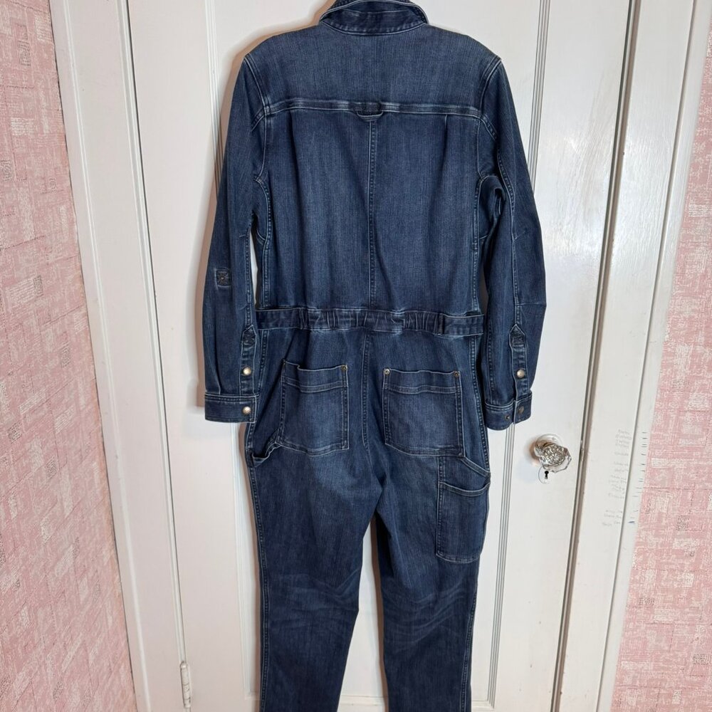 Duluth Trading Co Dark Wash Blue Denim Women's Work Long Sleeve Jumpsuit sz 10R - Picture 6 of 15